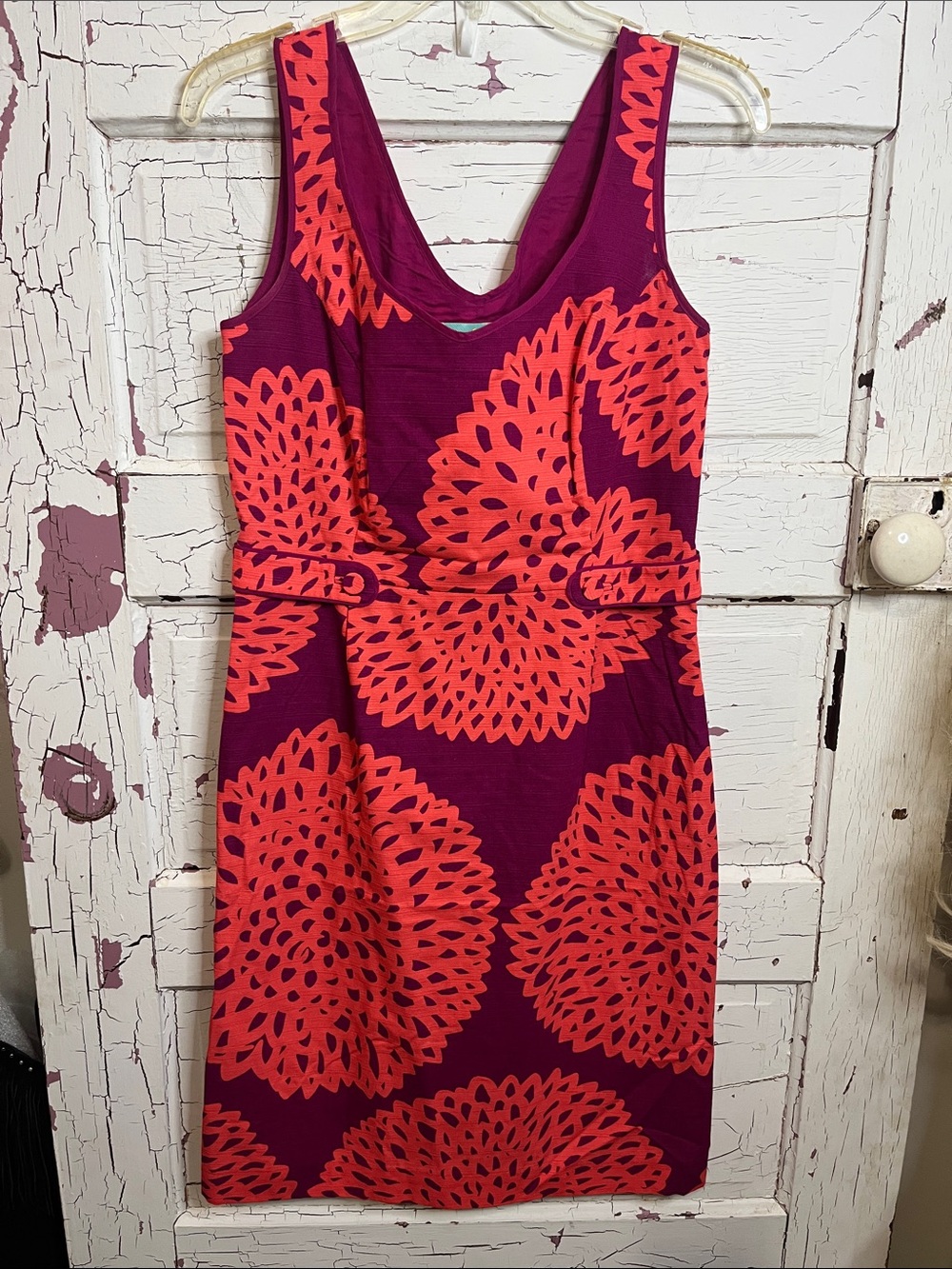 Boden Sleeveless Magenta Dress w/ Coral Floral Motif 100% Cotton Lined Sz 6/8